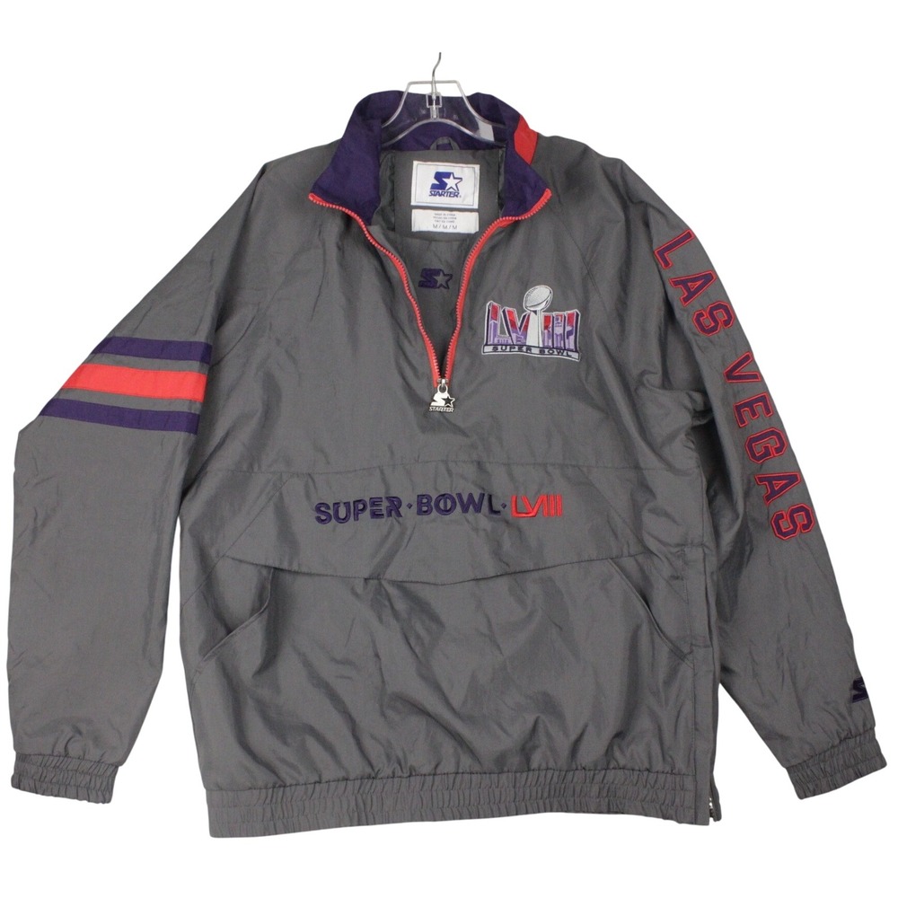 Starter Super Bowl LVIII Las Vegas Pullover Jacket Gray NFL Embroidered Men's M